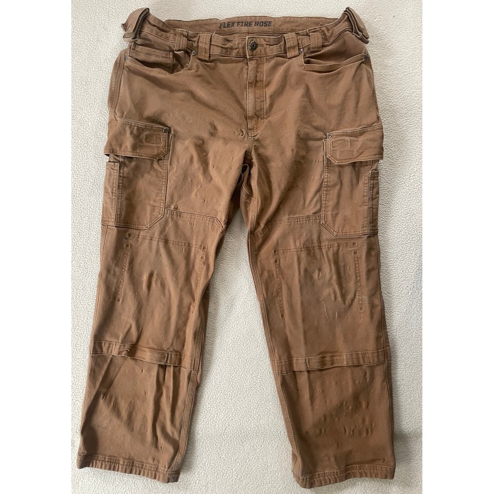 Duluth Trading Co Mens 42x30 Flex Fire Hose Cargo Pants Brown Knee Pads Stains